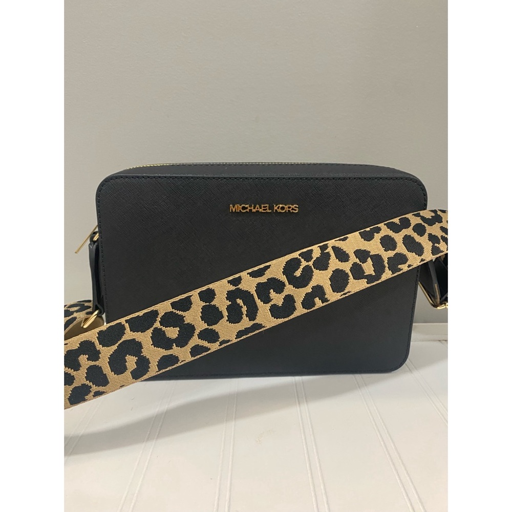 Michael Kors Black Crossbody Bag with Leopard Strap